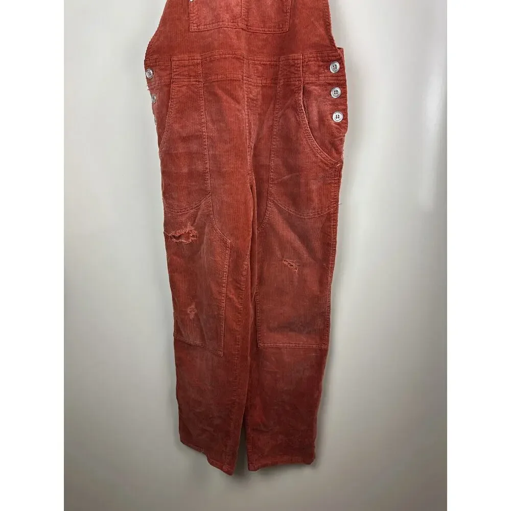 Anthropologie x PILCRO The Wanderer Corduroy Overalls Size 30 Distressed Orange - Picture 8 of 16